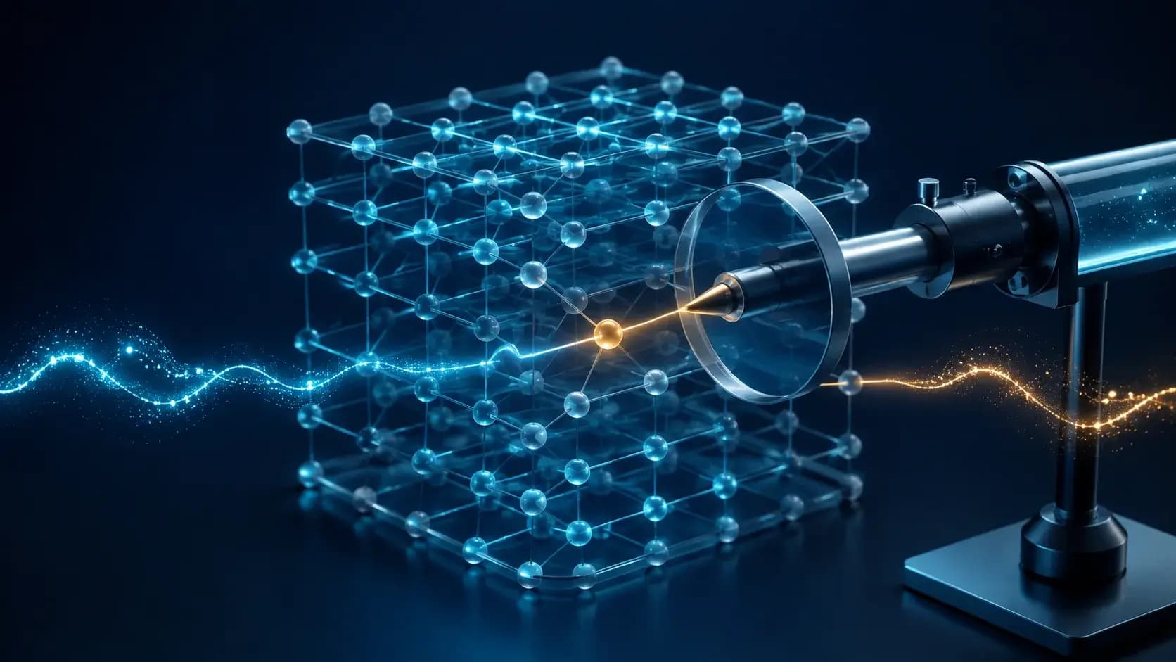 A transformer neural lattice with one highlighted direction gently isolated by a research instrument and two comparison traces
